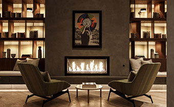 kimpton hotel lobby with fireplace
